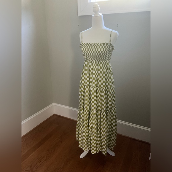 En Saison Smocked Midi Dress Checkerboard Green - Size Medium - Picture 5 of 9